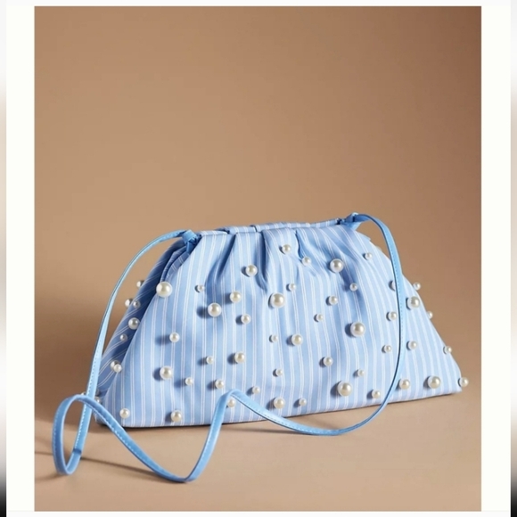 Anthropologie, Maeve,Oversized Frankie Clutch, Blue/White/Pearl - Picture 2 of 8